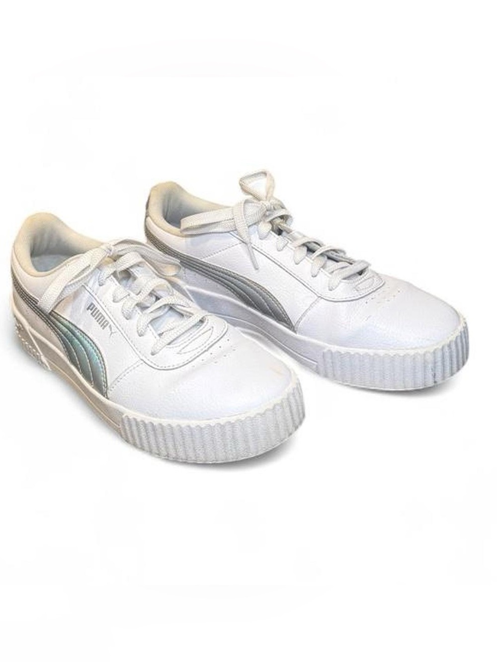 Puma Carina White Iridescent Platform Sneakers Size 9